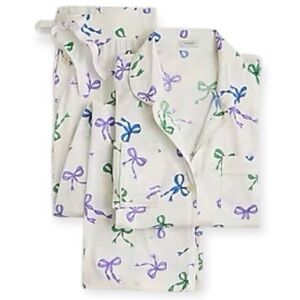 J. CREW Knit Pajama Set Long Sleeve Button Front Top Pull On Bottoms Bows NWT